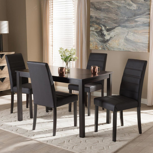 Baxton Studio Lorelle Modern and Contemporary Brown Faux Leather Upholstered 5-Piece Dining Set