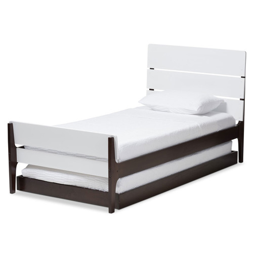 Baxton Studio Nereida Modern Mission Style White and Dark Brown-Finished Wood Twin Platform Bed