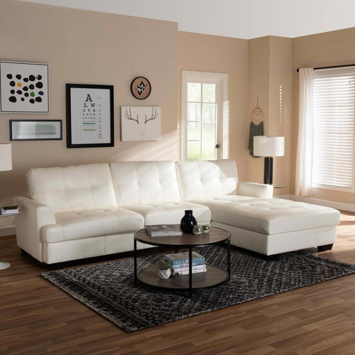 Baxton Studio Adalynn Modern and Contemporary White Faux Leather Upholstered Sectional Sofa