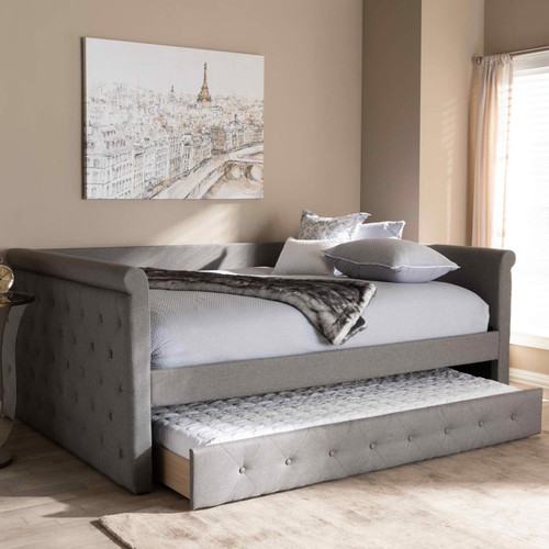 Baxton Studio Alena Modern and Contemporary Grey Fabric Upholstered Full Size Daybed with Trundle