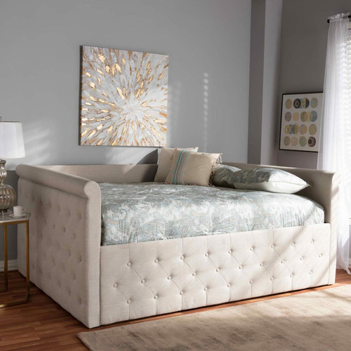 Baxton Studio Amaya Modern and Contemporary Light Beige Fabric Upholstered Queen Size Daybed