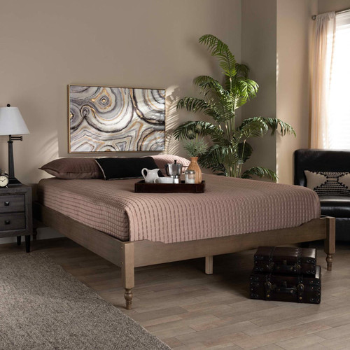 Baxton Studio Laure French Bohemian Weathered Grey Oak Finished Wood Full Size Platform Bed Frame