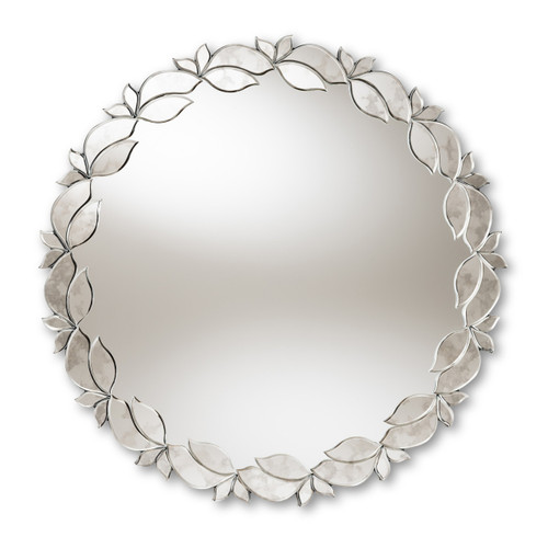 Baxton Studio Luiza Modern and Contemporary Silver Finished Round Petal Leaf Accent Wall Mirror