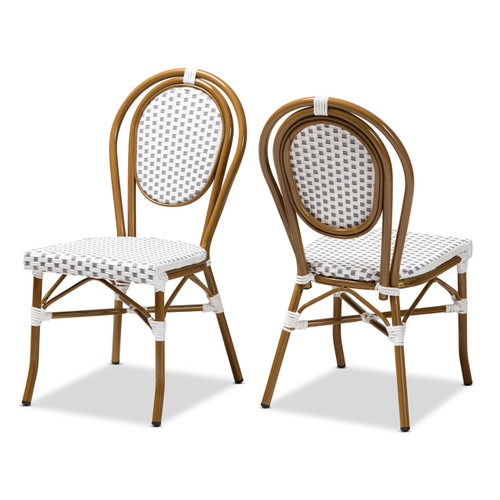 Baxton Studio Gauthier Classic French Indoor and Outdoor Gray and White Bamboo Style Stackable Bistro Dining Chair Set of 2