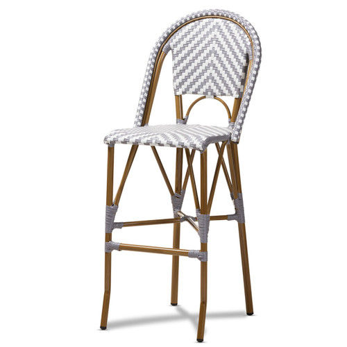 Baxton Studio Ilene Classic French Indoor and Outdoor Grey and White Bamboo Style Stackable Bistro Bar Stool