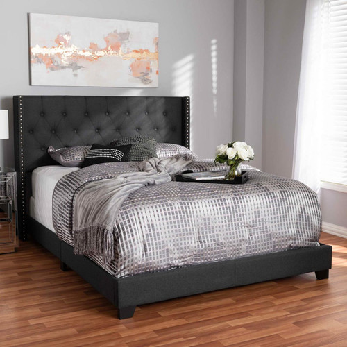 Baxton Studio Brady Modern and Contemporary Charcoal Grey Fabric Upholstered King Size Bed