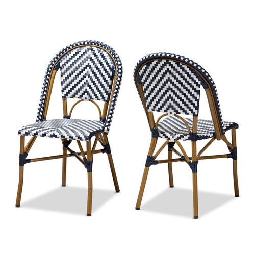 Baxton Studio Celie Classic French Indoor and Outdoor Blue and White Bamboo Style Bistro Dining Chair- Set of 2