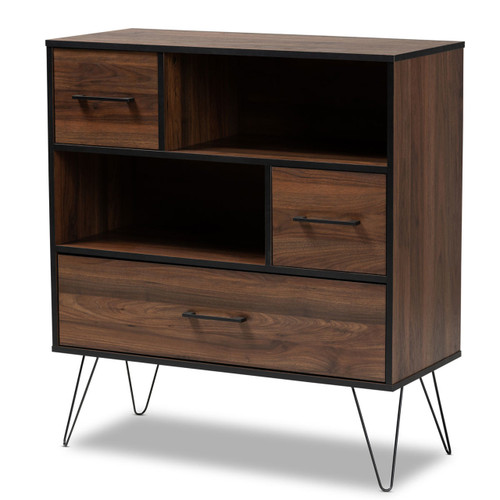 Baxton Studio Charis Modern and Transitional Two-Tone Walnut Brown and Black Finished Wood 1-Drawer Bookcase