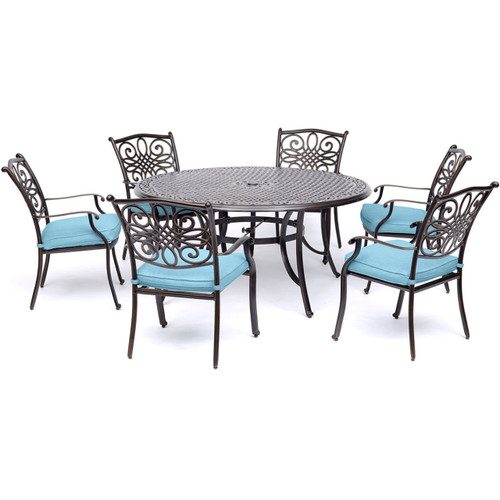 Traditions 7-Piece Dining Set in Blue with Six Dining Chairs and a 60 In. Cast-top Table