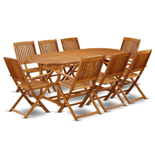 East West Furniture 9 Piece Patio Dining Set in Natural Oil Finish  - BSCM9CANA