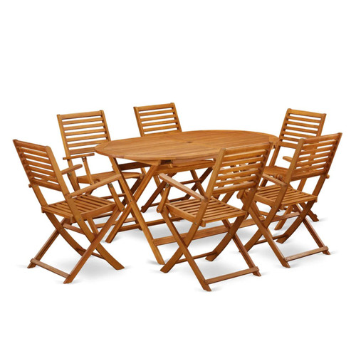 East West Furniture 7 Piece Patio Dining Set in Natural Oil Finish  - DIBS7CANA