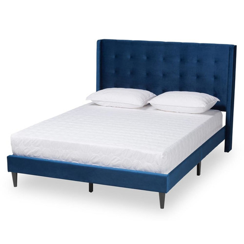 Baxton Studio Gothard Modern and Contemporary Navy Blue Velvet Queen Size Platform Bed