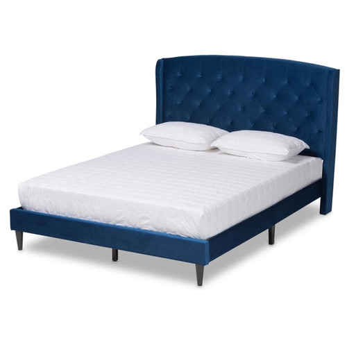 Baxton Studio Joanna Modern and Contemporay Navy Blue Velvet King Size Platform Bed