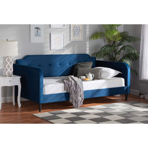 Baxton Studio Kaya Modern and Contemporary Navy Blue Velvet and Finished Wood Twin Size Daybed
