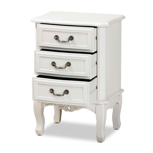 Baxton Studio Gabrielle Traditional French Country Provincial Off White-Finished 3-Drawer Wood Nightstand - Less Than Perfect