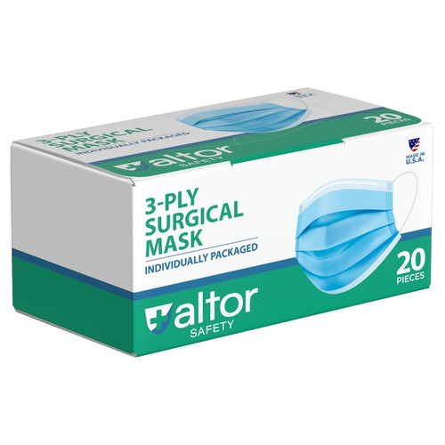 Altor Safety Surgical Mask (Individually Wrapped) 62250, 3-Ply ASTM Level 2, USA Made - Case of 800