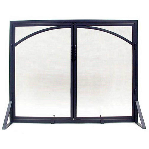 Square Fireplace Screen with Arched Door - Black