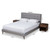 Baxton Studio Maren Mid-Century Modern Light Gray Fabric Upholstered Queen Size Platform Bed with Two Nightstands