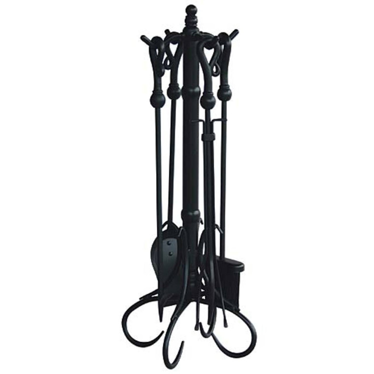 5 Piece Black Wrought Iron Fireplace Tool Set - F-1056