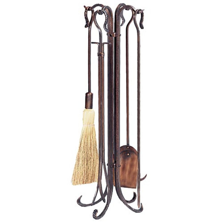 5 Piece Hammered Burnished Copper Crook Fireplace Tool Set - F-1266