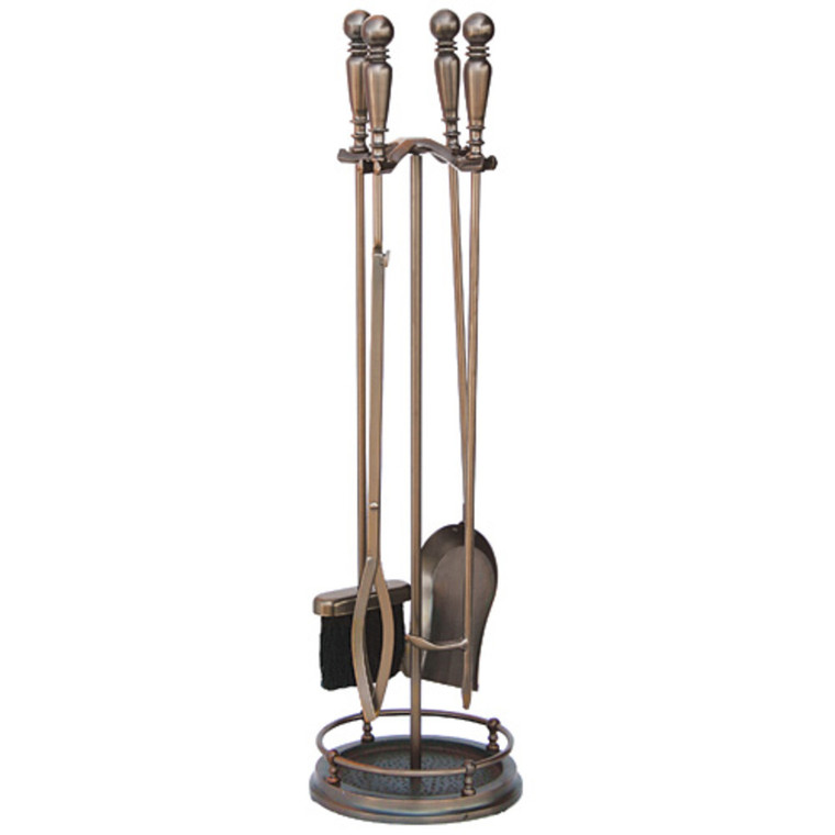 5 Piece Venetian Bronze Fireplace Tool Set with Ball Handles - F-1629