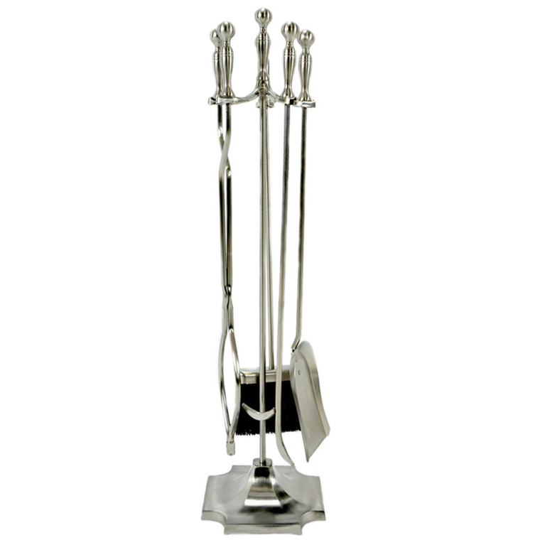 5 Piece Satin Pewter Fireplace Tool Set - F-7547