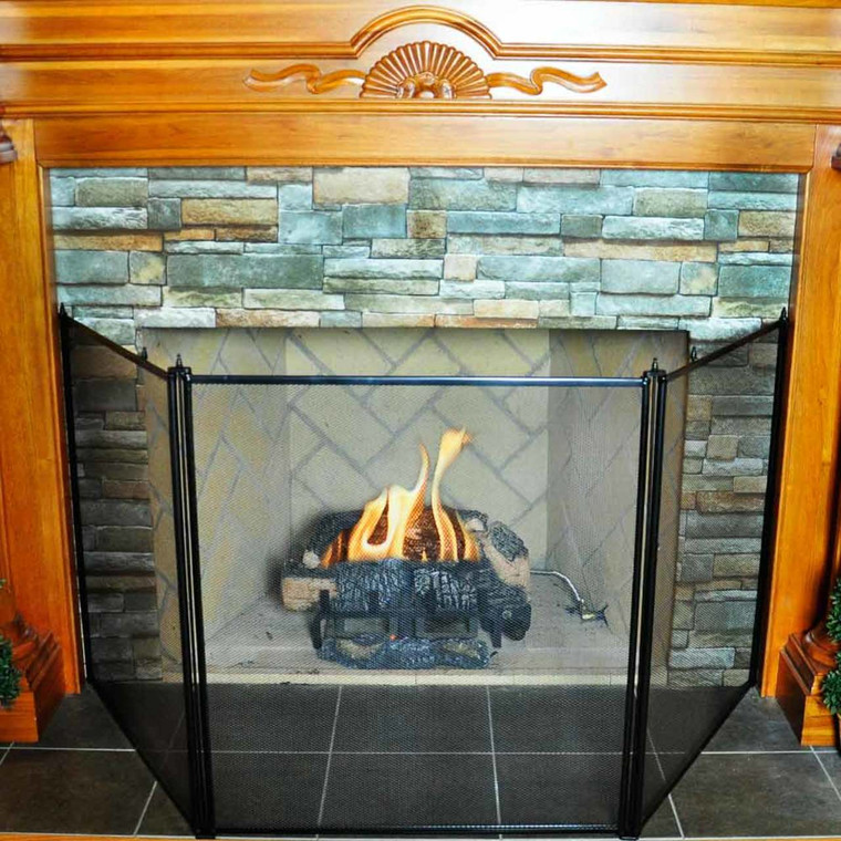 3 Fold Oversized Stove Fireplace Screen- Black