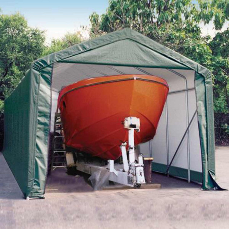 ShelterLogic 14' x 28' x 12' Peak Style Hunter Green Storage Shelter