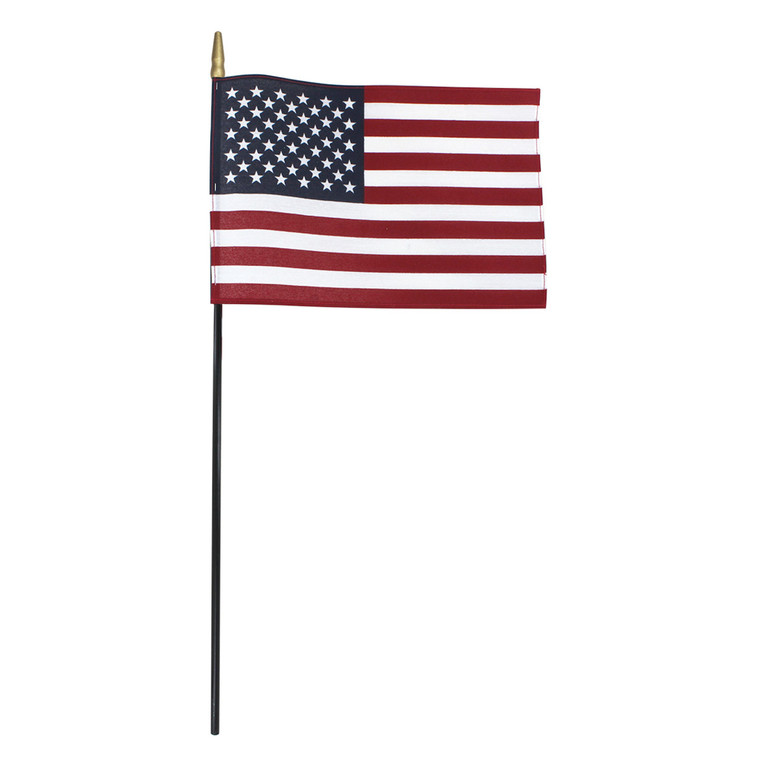 Super Tough 8"x12" Cotton US Stick Flag with 24" Black Stick and Spear Tip