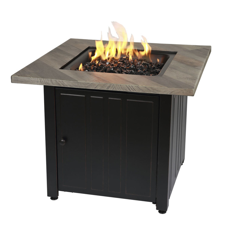 The Harper - 30" Square Gas Outdoor Fire Pit w/ Printed Cement Resin Mantel - Brown