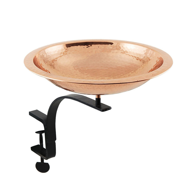 13" Hammered Copper Birdbath with Rail Mount Bracket