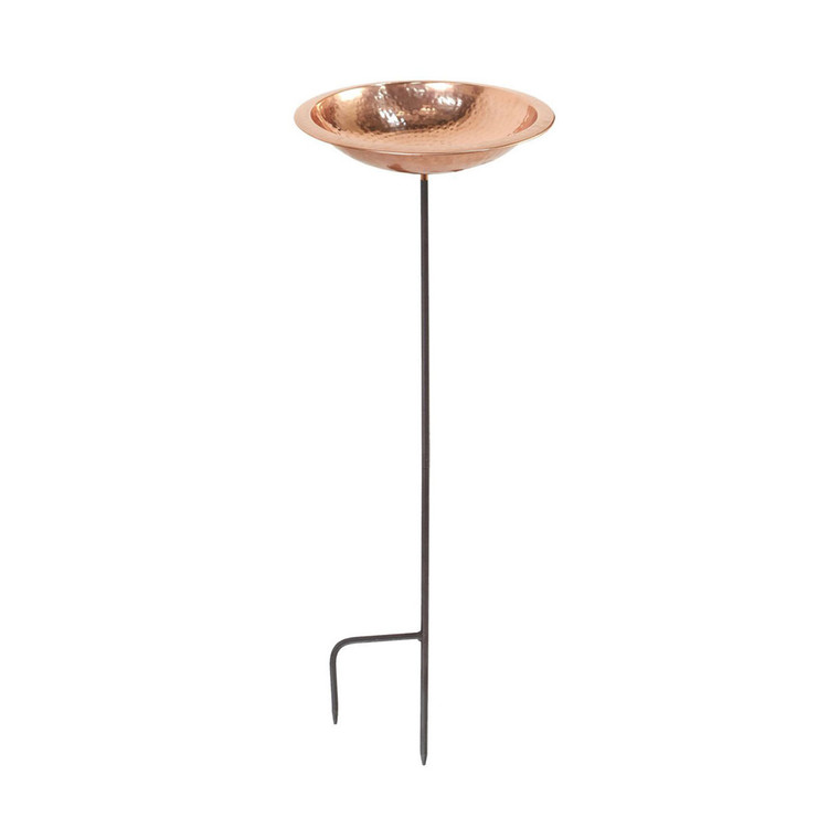 13" Hammered Copper Birdbath Bowl with Stake