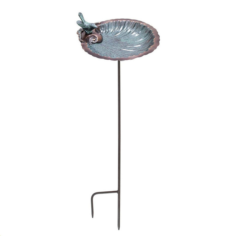 11" Scallop Shell Patina Birdbath and Feeder with Stake