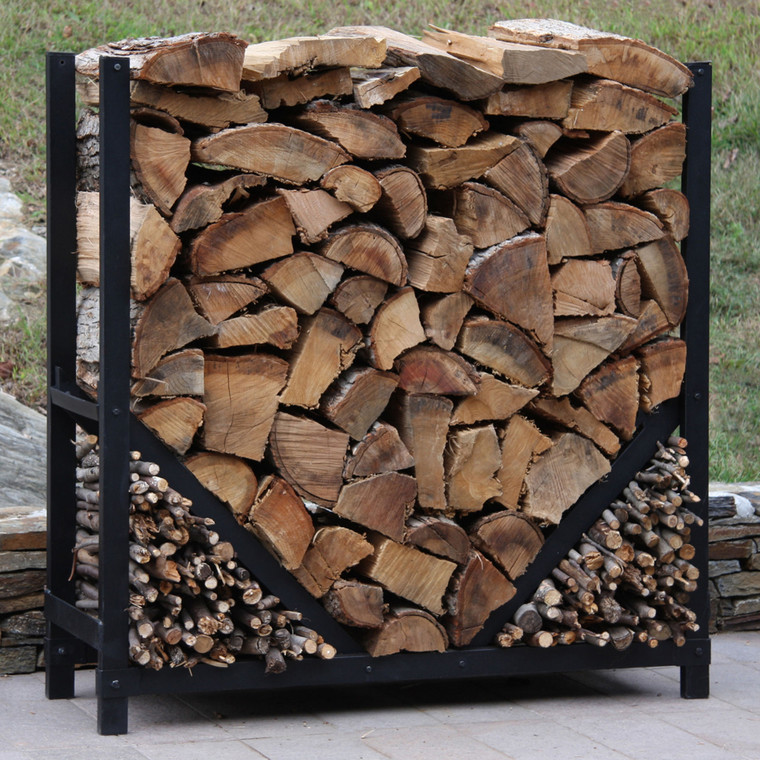 SHELTER-IT 4' Black Firewood Storage Rack with Kindling Storage Area - No Cover