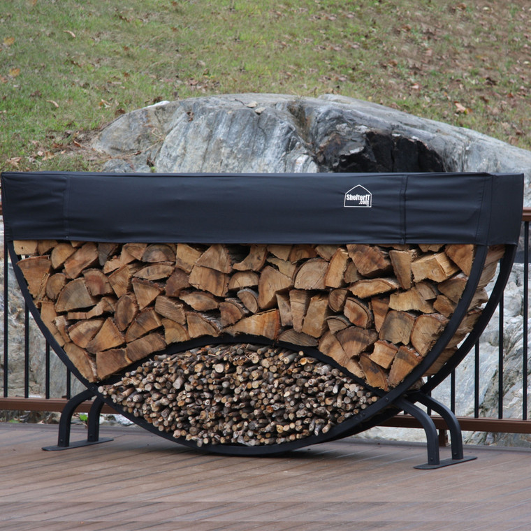 SHELTER-IT 8’ Half Round Firewood Storage Rack with Kindling Storage - 1' Cover Included