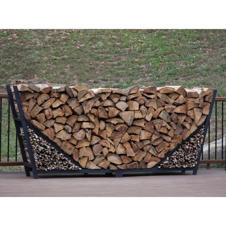 SHELTER-IT 8' Slanted Side Black Firewood Storage Rack with Kindling Storage - No Cover