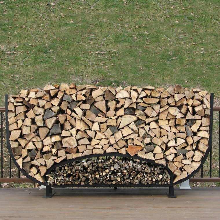 SHELTER-IT 8' Oval Black Firewood Storage Rack with Kindling Storage - No Cover