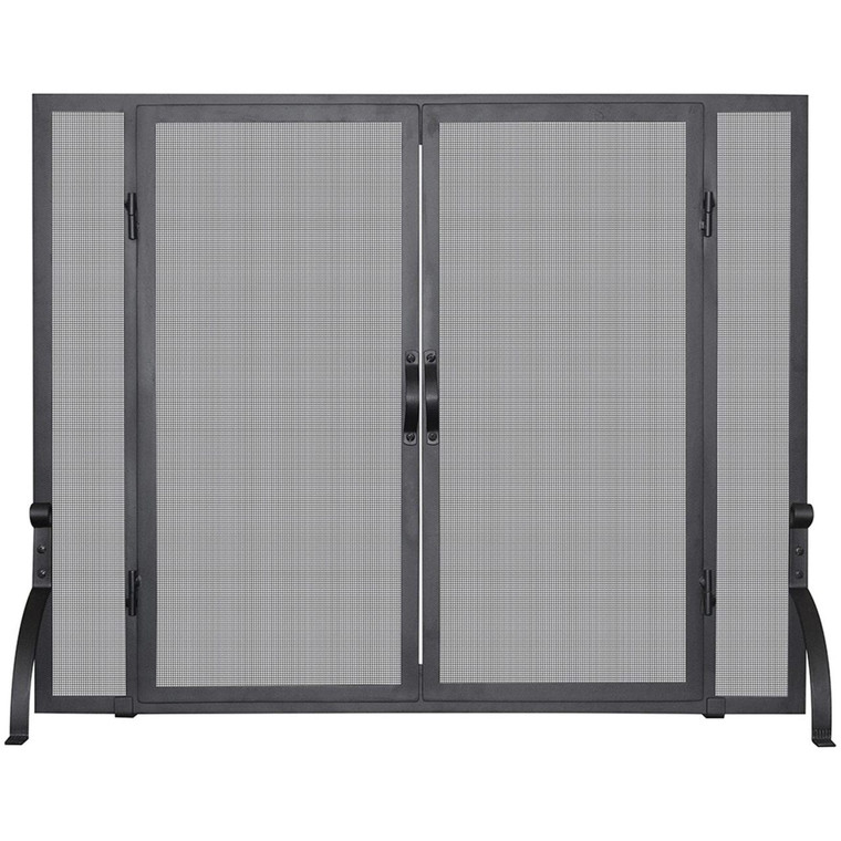 Small Single Panel Black Wrought Iron Screen with Doors