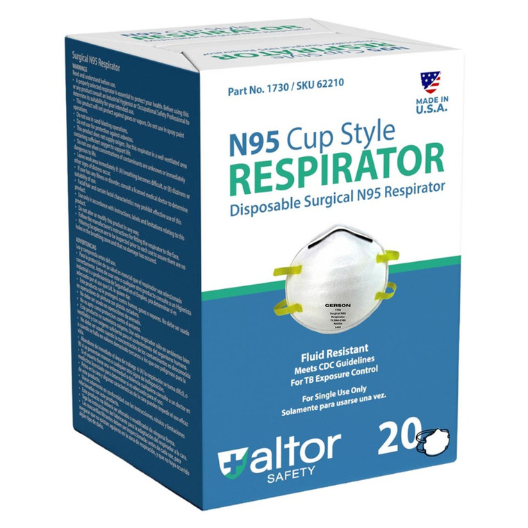 Altor Safety N95 NIOSH Cup Respirator 62210, USA Made - Box of 20