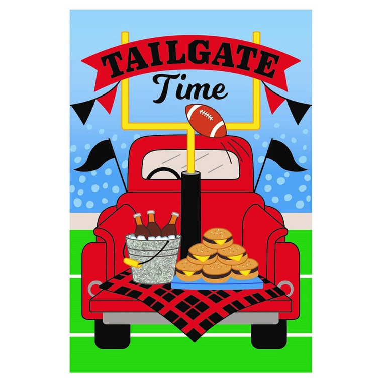 Red Truck Black Text Tailgate Time 12"x18" Garden Flag