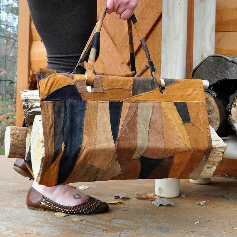 Open End Suede Patchwork Log Carrier