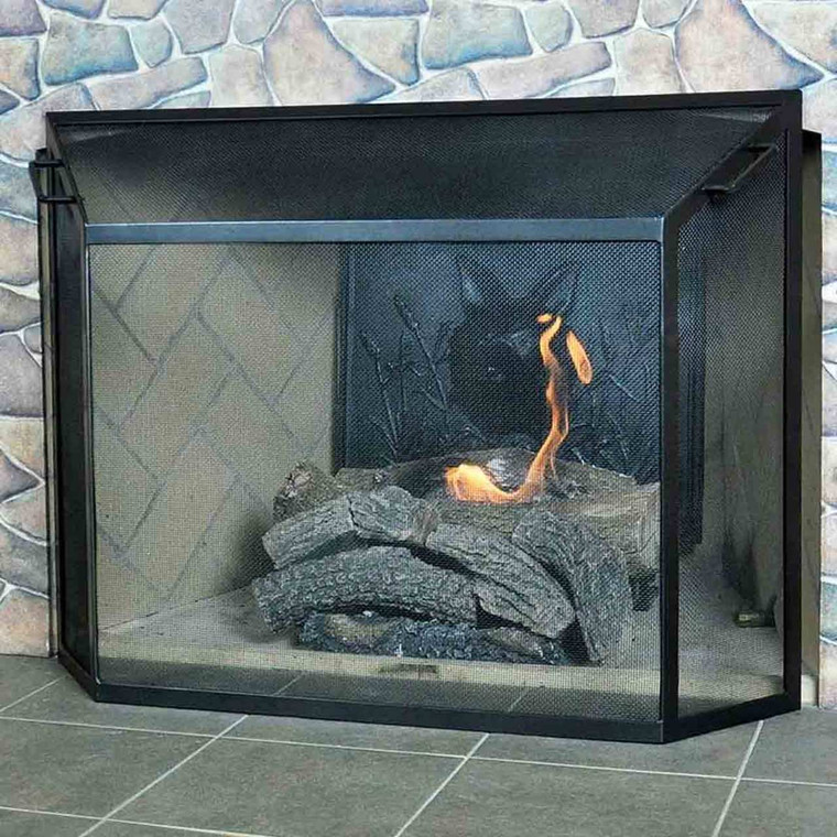 Medium Graphite Powdercoat Spark Guard Fireplace Screen - 39 1/2'' W x 29 1/2'' H