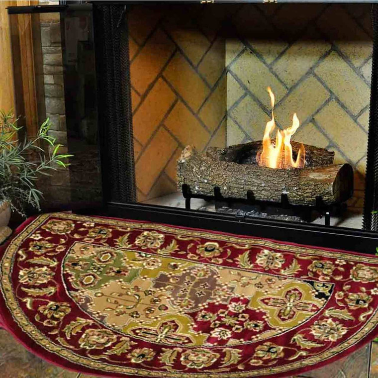 46" Half Round Red Kashan Hearth Rug