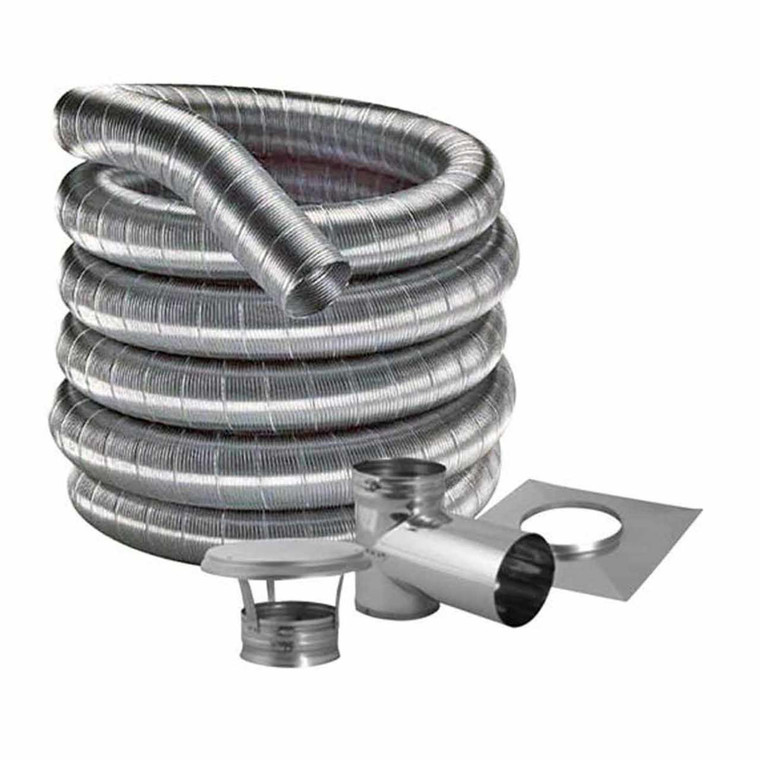 8'' DuraFlexSS 316 Tee Kit with 15' Flexible Stainless Steel Chimney Liner - 8DF316-15KT