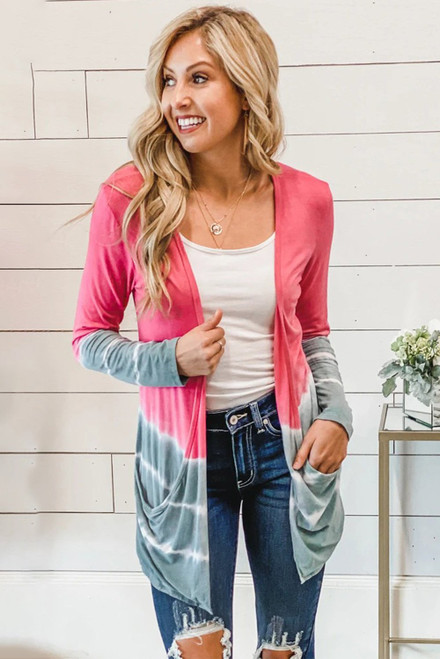 Cute Pink Gray Tie Dye Cardigan