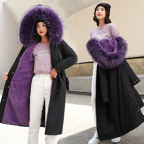 Women's Thick Fleece Double Coat Designed - Purple/Black