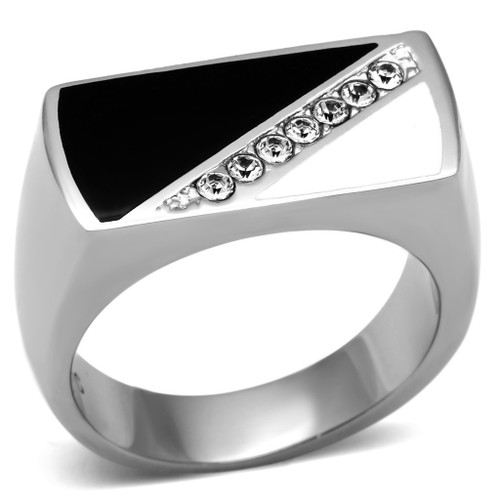 Men's Stainless Steel Synthetic Crystal Rings Black/Silver