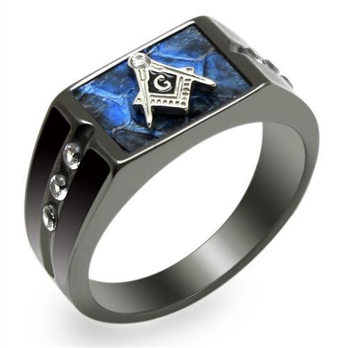Two-Tone IP Black Stainless Steel Mason Ring in Mystic Design