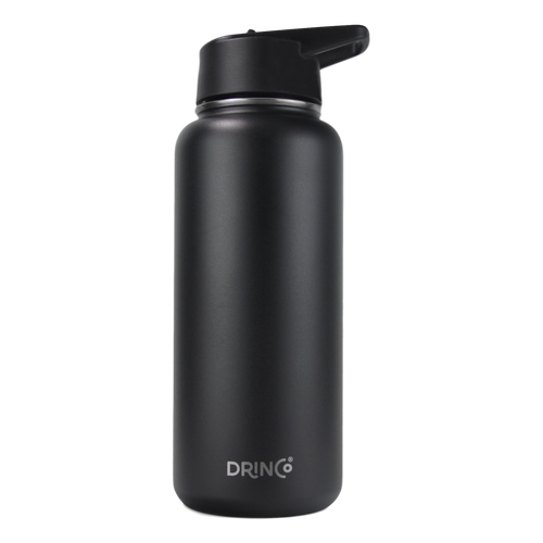 DRINCO® 32oz Stainless Steel Water Bottle (3 lids) - Black