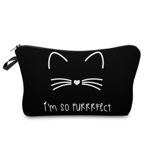 Women's Cat Print Cosmetic Bag (Black)